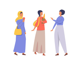 Muslim women talking each other. Daily life vector illustration