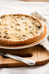 Chicken tart with mushrooms and cheese on a plate