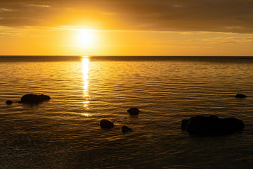 Sunset on the beach on Mauritius Island