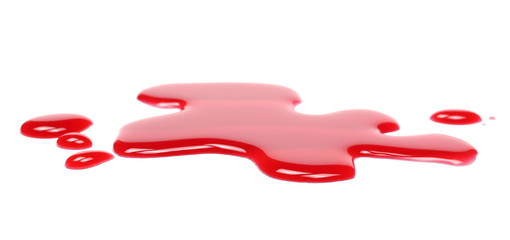 Spilled red wine puddle isolated on white background 