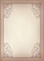 Rectangular ornate framework on a piece of faded paper. Decorative elements. Retro style. 