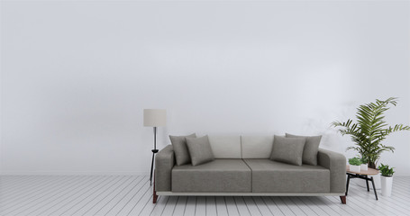 Livingroom interior wall mock up empty white background. 3D rendering.
