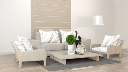interior design zen living room with low table,pillow,frame,lamp on wood floor.3D rendering