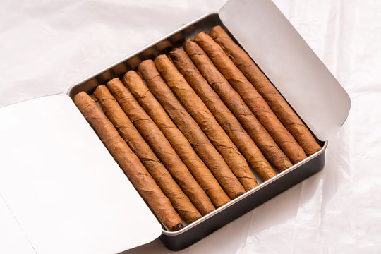Box of cigarillos on white background
