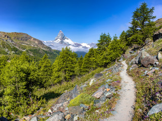Swiss beauty, path view to breathtaking Matterhorn,Zermatt,Valais,Switzerland,Europe