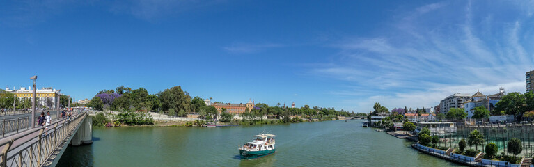 Guadalquivir River in Seville, Spain . Panoramic view.