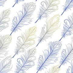 Seamless pattern with feathers. Vector illustration.