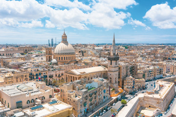 Fototapeta na wymiar Aerial view of Lady of Mount Carmel church, St.Paul's Cathedral in Valletta city, Malta.
