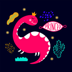 Hand drawn girl dino.