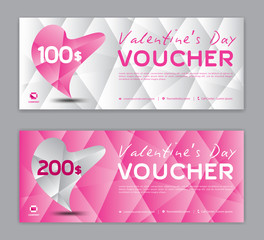 Valentine's Day Gift Voucher template, Coupon, discount, Sale banner, Horizontal  layout, discount cards, headers, website, Pink background, vector illustration EPS10