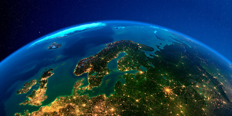 Detailed Earth at night. Europe. Scandinavia - 276596135