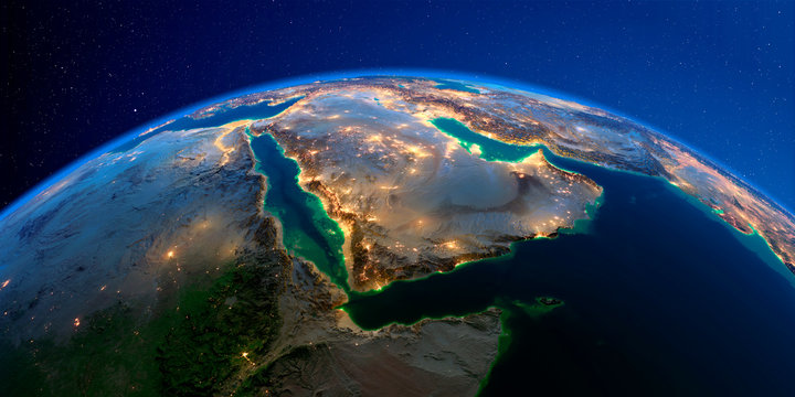 Detailed Earth at night. Saudi Arabia