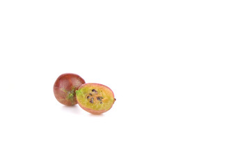 Ripe red gooseberry and half berry isolated on white background.