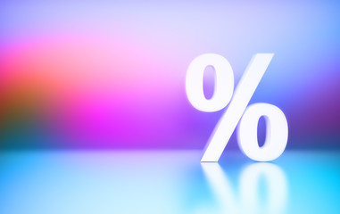 Large white percent percentage sign symbol on pink blue gradient background