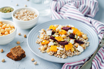 Roasted Brussels sprouts dried cranberries walnuts barley salad