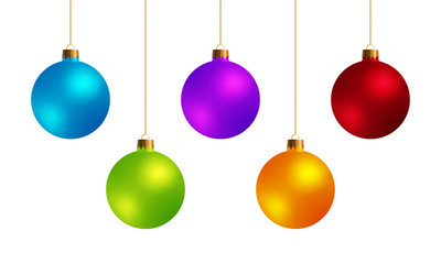 Set of Decorative Design Elements Christmas Balls Isolated on White Background.
