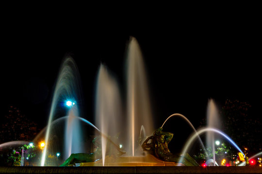 Night Time At Logan Square Fountains