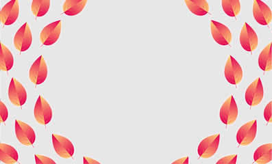 Autumn background with pink-yellow leaves with outer glow. Simple gray backdrop with movement illusion. Circular copy space for text.