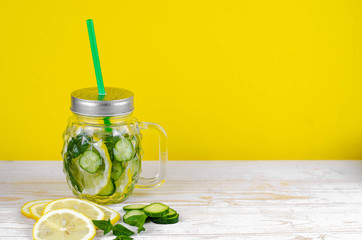 fresh summer water with lemon, cucumber and mint. sassy water for detox. 