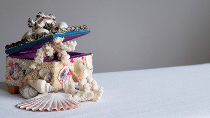 Vintage jewelry box made of seashells