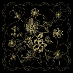 Background with abstract golden flowers. Vector illustration.