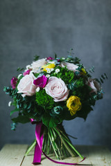 Delicate beautiful bouquet of flowers close up