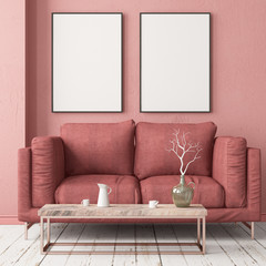 Scandinavian style interior with sofa.  3d render