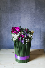 Delicate beautiful bouquet of flowers close up