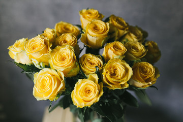 Delicate beautiful bouquet of flowers close up
