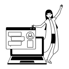 woman laptop computer chatting speech bubble