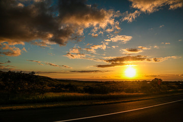 sunset on the road in Hawaii