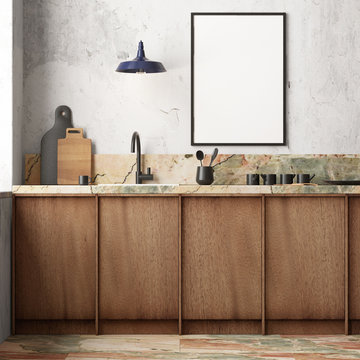mockup kitchen interior in loft style. 3d render  3d visualization 