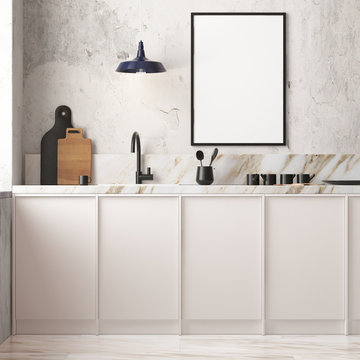 mockup kitchen interior in loft style. 3d render  3d visualization 