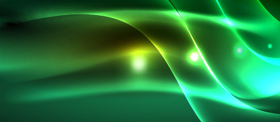 Neon shiny light glowing wave lines