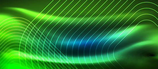 Neon glowing techno lines, hi-tech futuristic abstract background template with square shapes