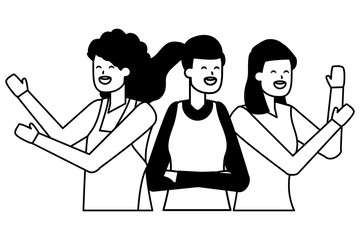 happy group women characters white background
