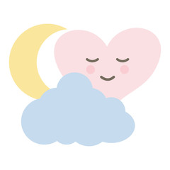 heart love kawaii with cloud and moon