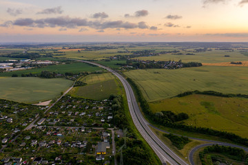 aerial view of landscape with german autobahn or highway