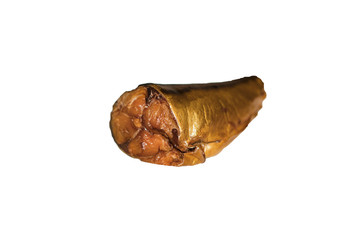 piece of smoked mackerel on a white background