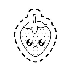 patch of delicious strawberry fruit kawaii character