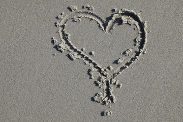 Heart written on sand