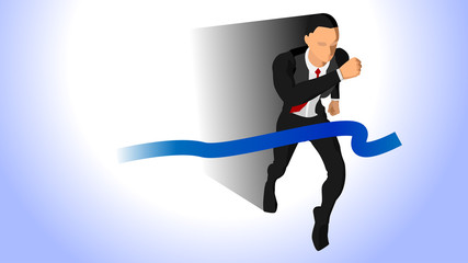 illustration of a businessman running past the finish line. Eps 10
