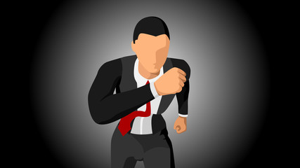 vector illustration of the character of a businessman running, facing the front. with a dark background. file vector