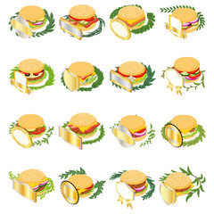 Fototapeta na wymiar Best sandwich icons set. Isometric set of 16 best sandwich vector icons for web isolated on white background