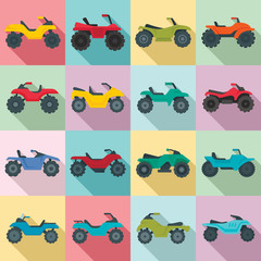 Quad bike icons set. Flat set of quad bike vector icons for web design