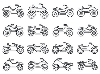 Sport quad bike icons set. Outline set of sport quad bike vector icons for web design isolated on white background © anatolir