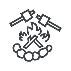 Line icon fire with marshmallows