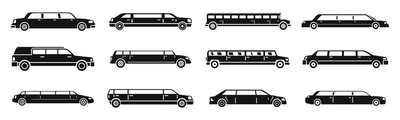 Modern limousine icons set. Simple set of modern limousine vector icons for web design on white background - obrazy, fototapety, plakaty