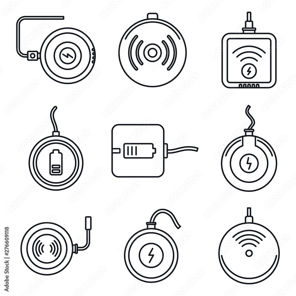 Poster wireless charging icons set. outline set of wireless charging vector icons for web design isolated o