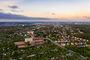 panoramic view of the city - aerial view of the city of rostock